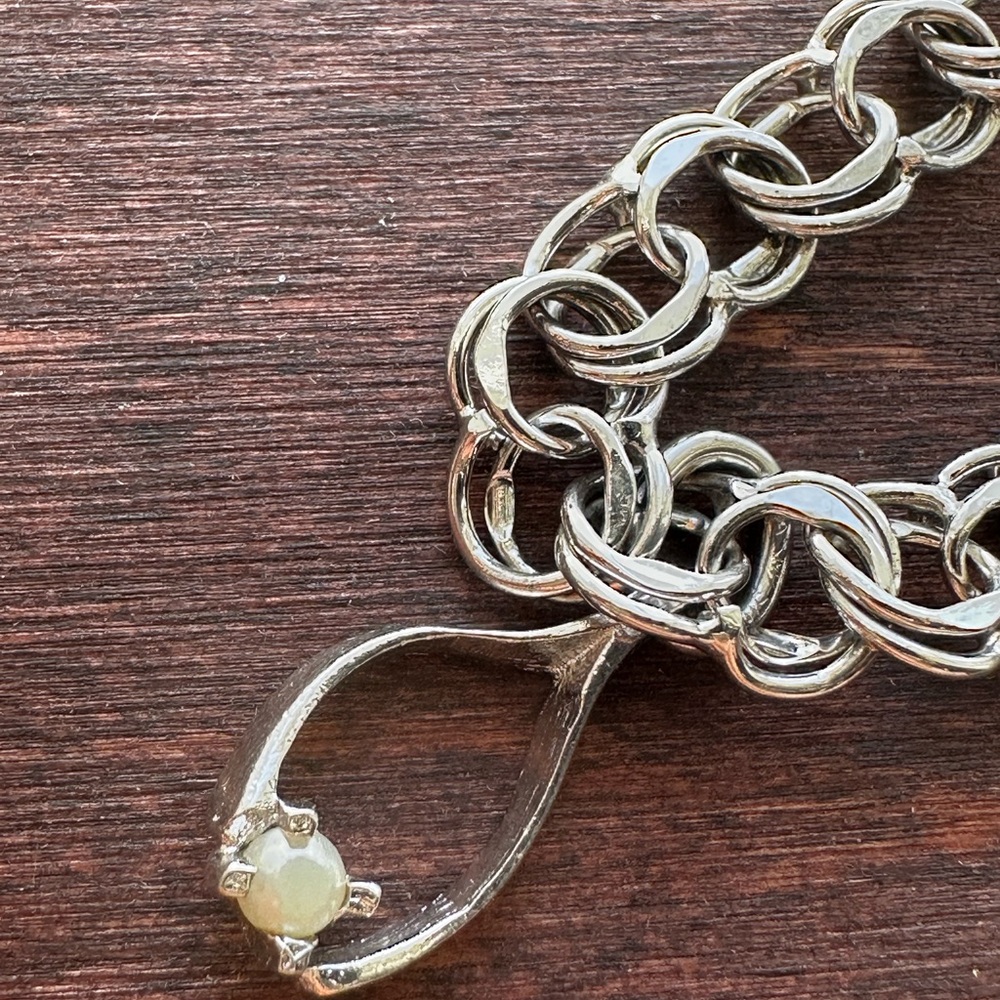 Silver Chain Bracelet with Opal Drop Pendant - Women Jewelry